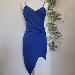 Emerald Sundae V-neck Sheath Wrap High-Low Pointy Royal Blue Mini Dress